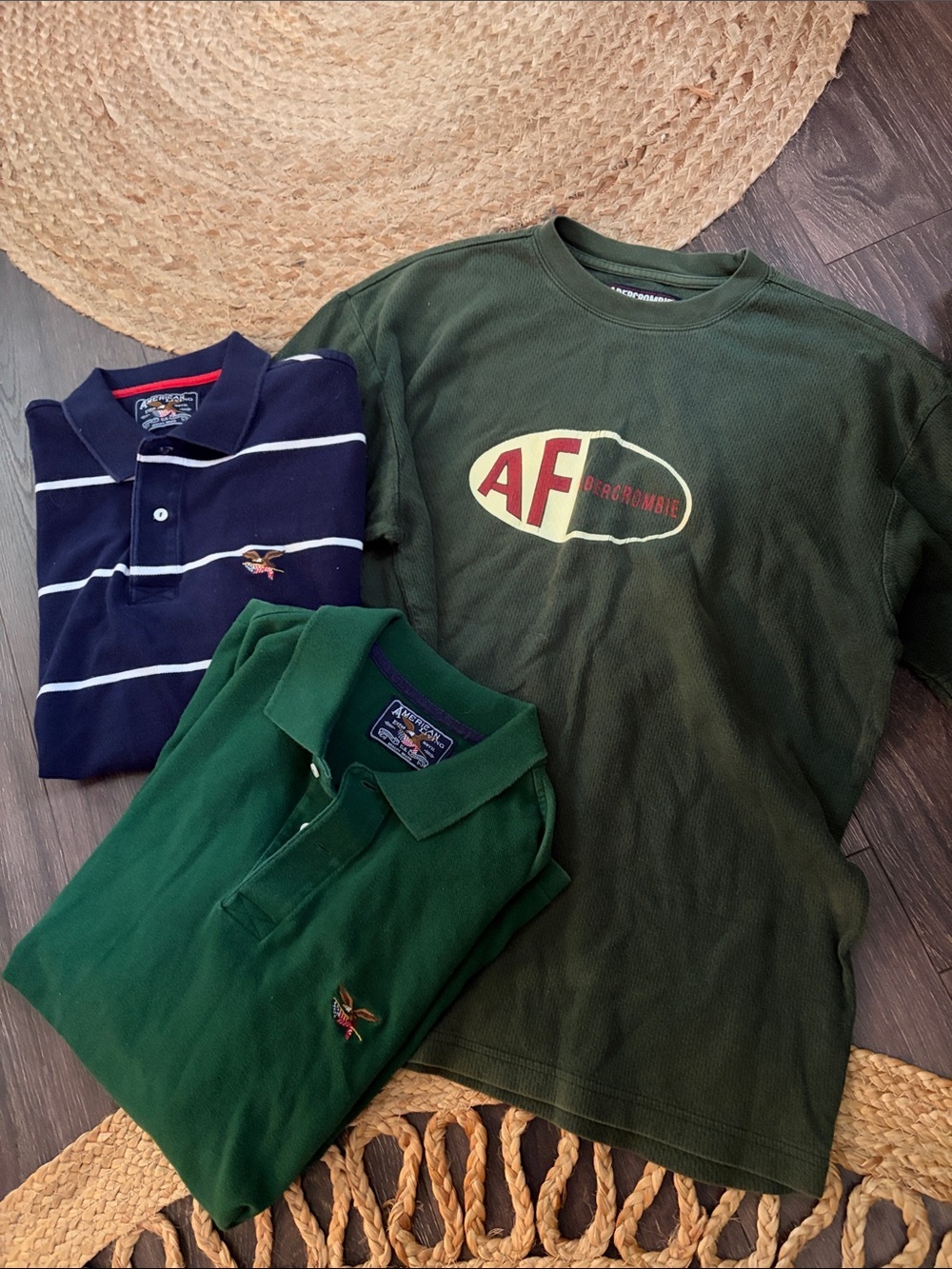 Vintage Abercrombie & Fitch Dark Green Logo Tee with Navy & Kelly Green AE Polos